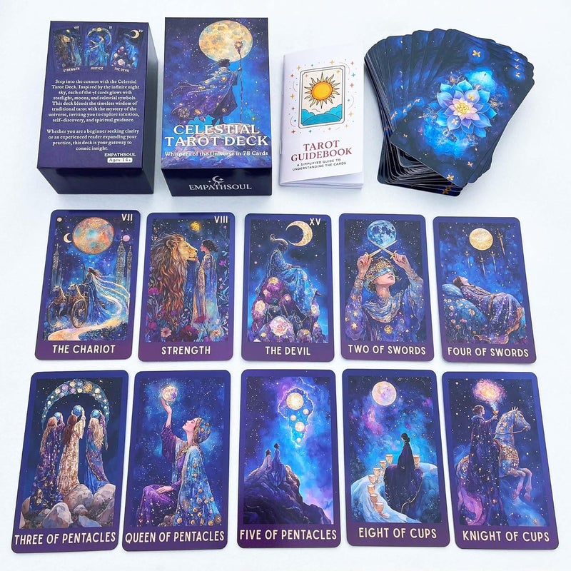 DPEHAKMK Celestial Tarot Deck Unique, 78 Cosmic Tarot Cards with with Guidebook, Modern Witch Tarot for Beginners and Experienced Readers, Divination and Spiritual Divination Tool - Image 2